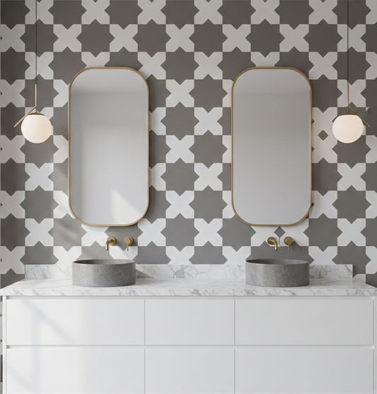 Porto Checker | Porcelain Star+Cross Floor & Wall Tile