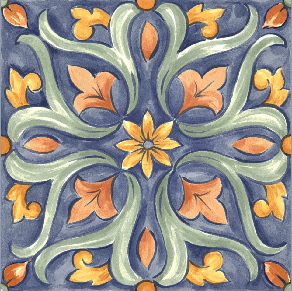 Amaras | 8"x8" Maiolica Deco Floor & Wall Tile