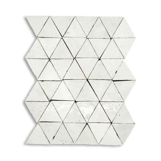 SS-ZELTRI01MOS | Hand Crafted Zellige 9"x11.5" Triangle Mosaic (White) - SAMPLE
