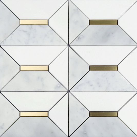 Gold + Marmo | 12"x12" Sahara Marble & Brass Mosaic Tile