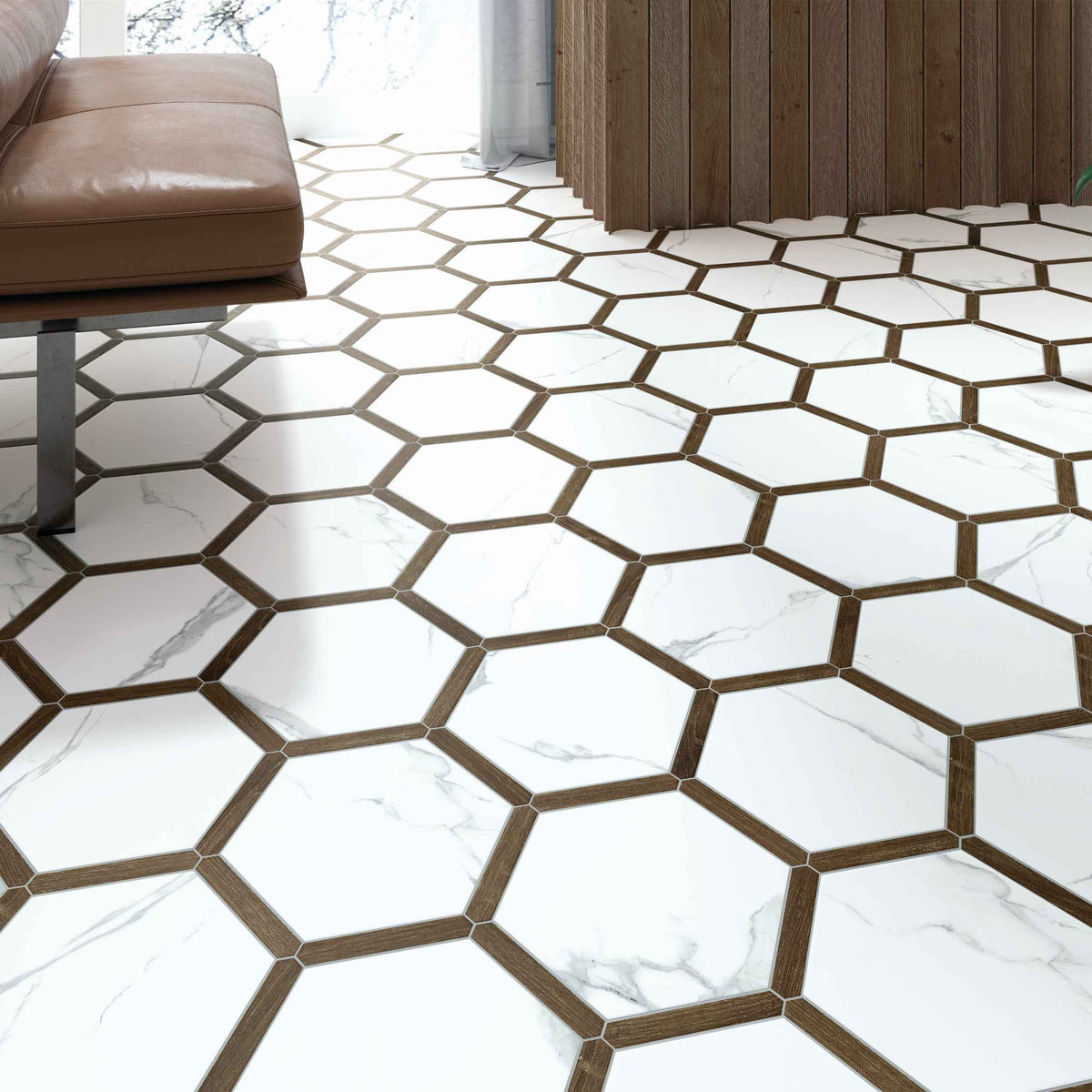 Via Antica | Denia Oak 9"x10" Porcelain Hexagon Wall & Floor Tile