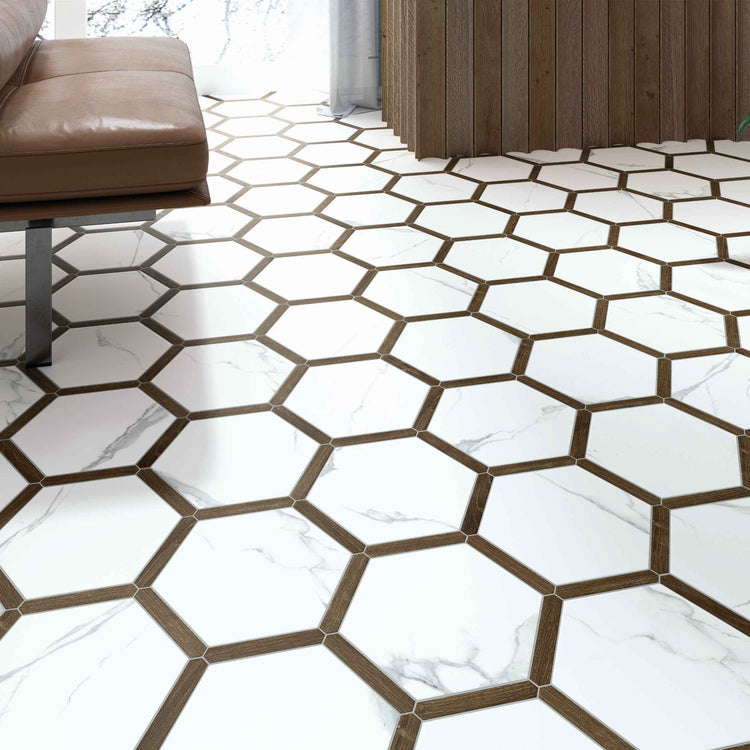 Via Antica | Denia Oak 9"x10" Porcelain Hexagon Wall & Floor Tile