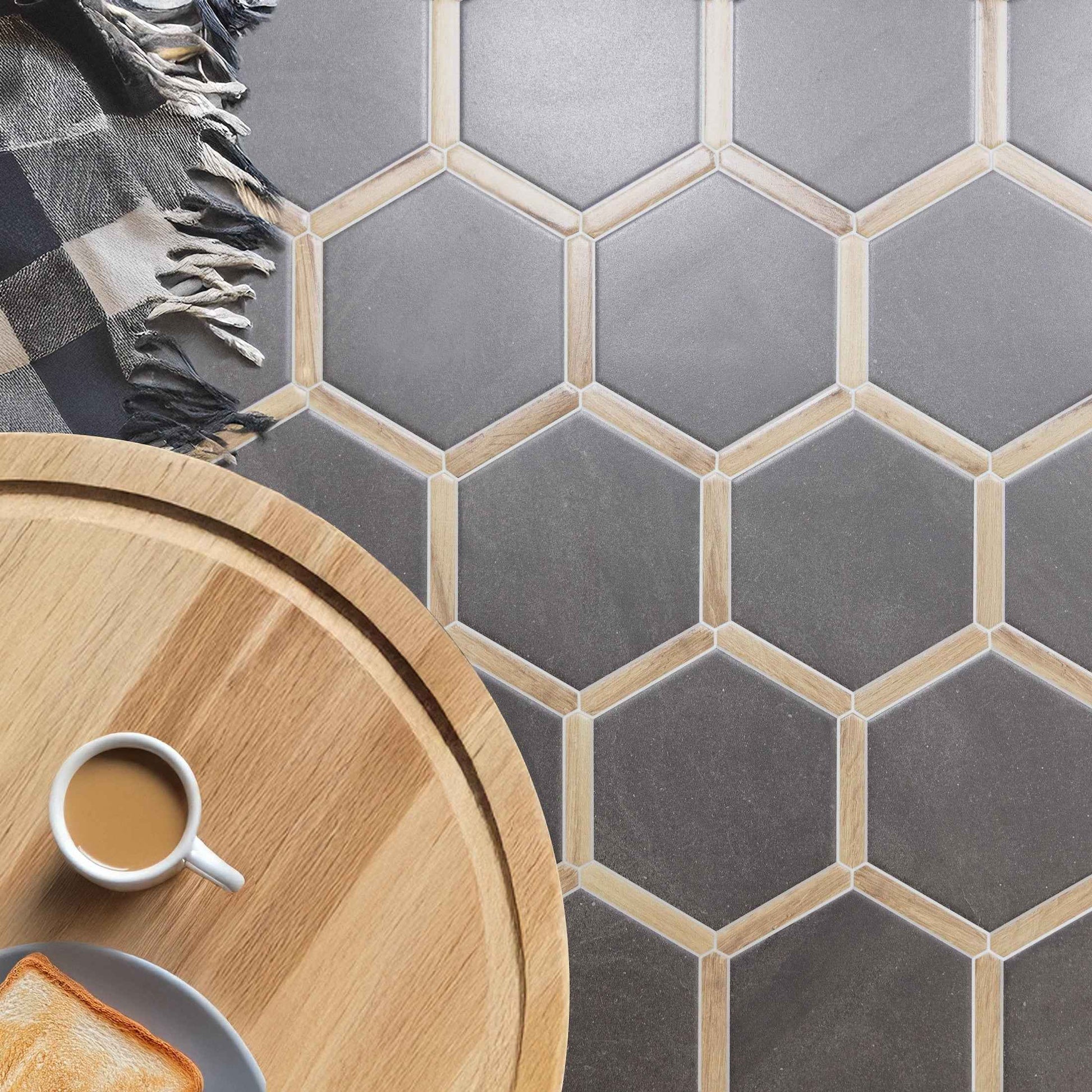 Villa Antica | Grafito Pino 9"x10" Porcelain Hexagon Wall & Floor Tile