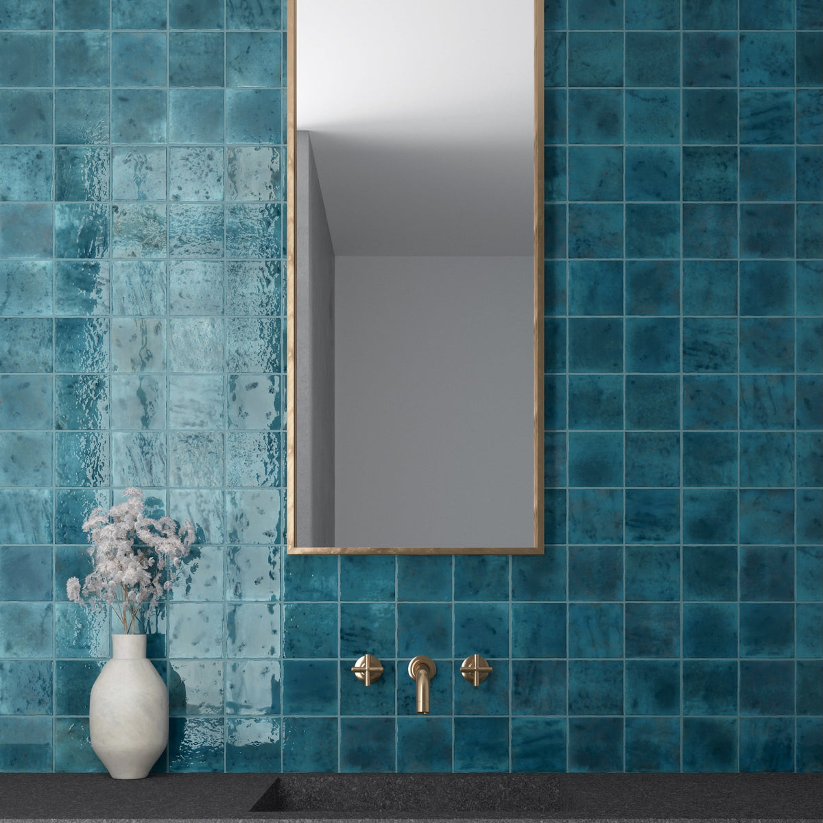 Meora | 4"x4" Ceramic Handmade Look Crackle Wall Tile