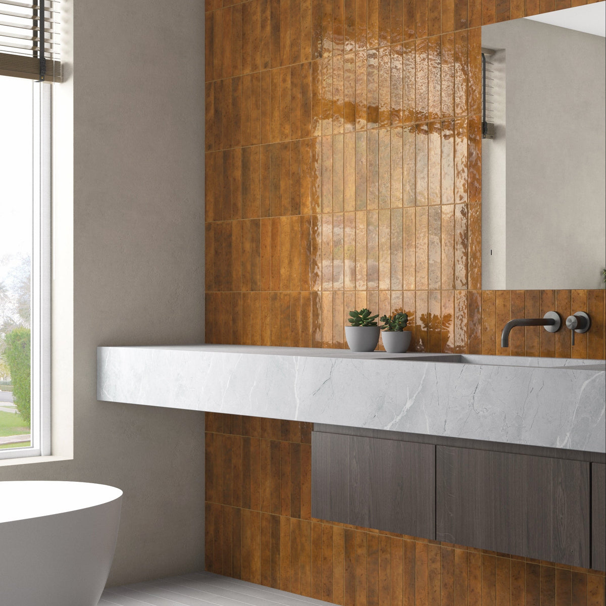Meora | 2.5"x13" Ceramic Handmade Look Crackle Wall Tile