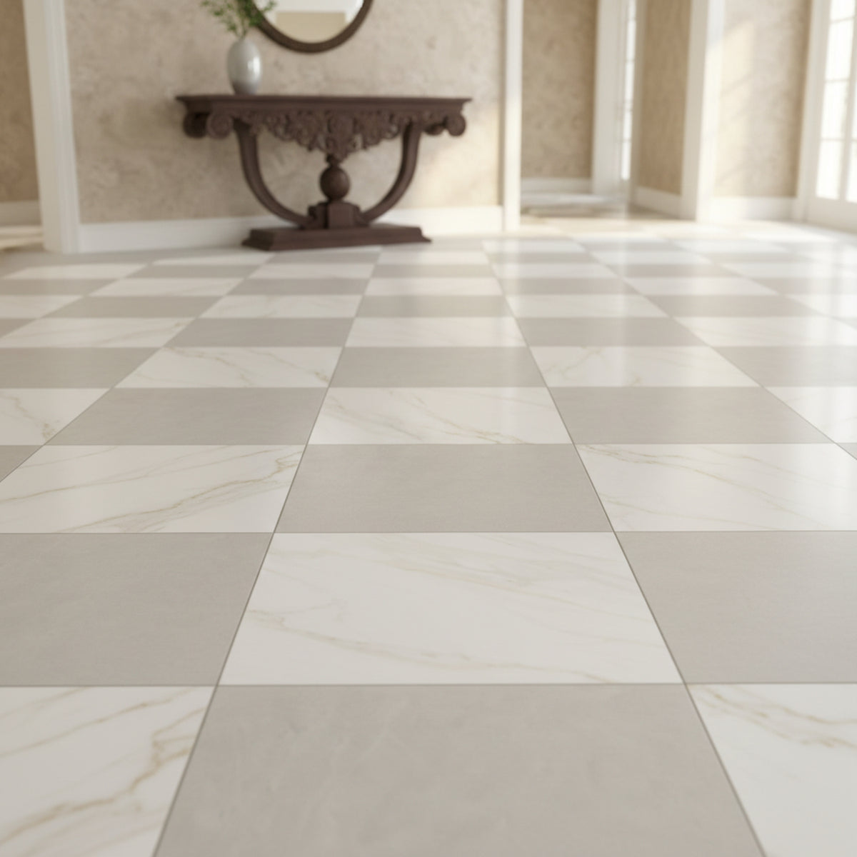 Precious Checkerboard | 24"x24" Marble Look Floor & Wall Tile