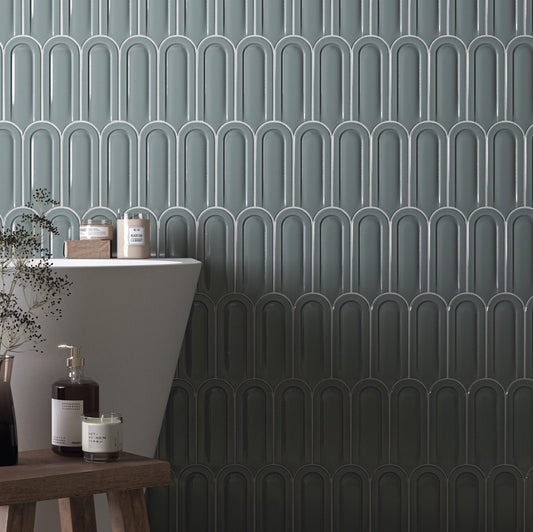 Gala | 3"x8.5" Elongated Beveled Fan Ceramic Wall Tile