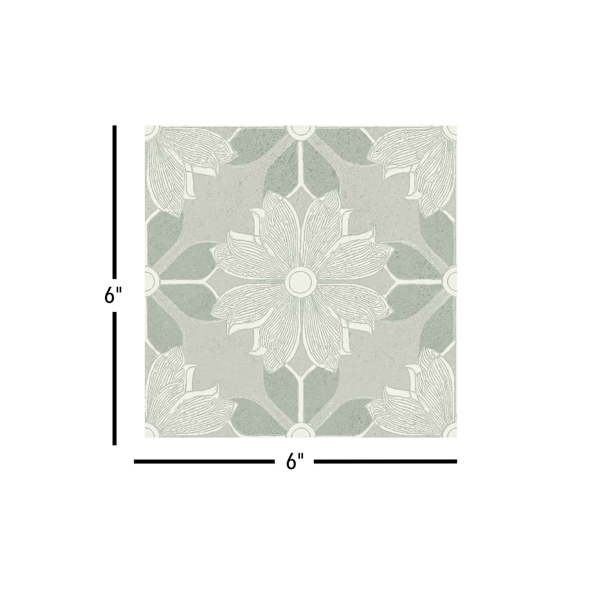 Flora Moda | 6"x6" Serena Porcelain Encaustic Look Floor & Wall Tile
