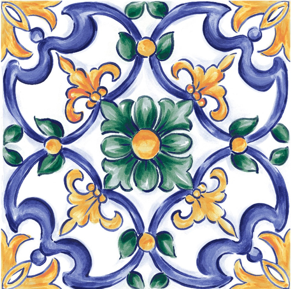 Amaras | 8"x8" Maiolica Deco Floor & Wall Tile