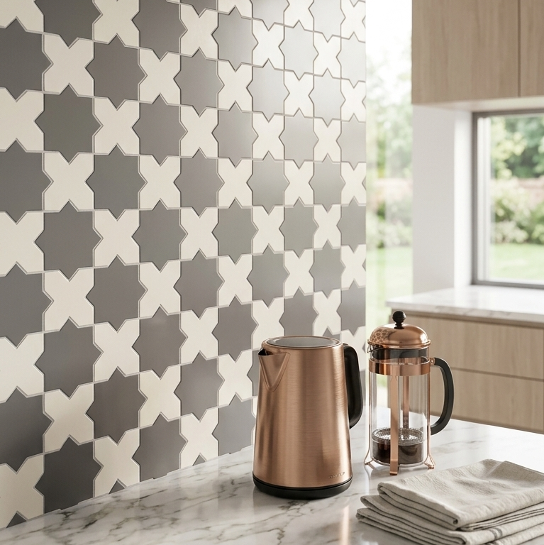 Porto Checker | Porcelain Star+Cross Floor & Wall Tile