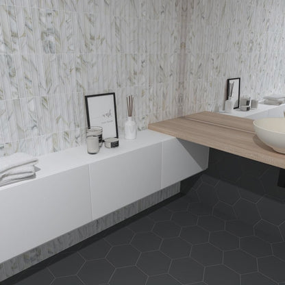 Argos Fluted | 4.5"x9" Porcelain Fluted Marble Look Wall Tile