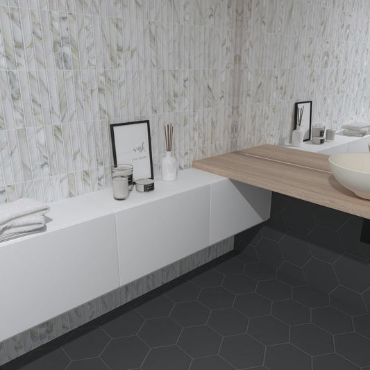 Argos Fluted | 4.5"x9" Porcelain Fluted Marble Look Wall Tile